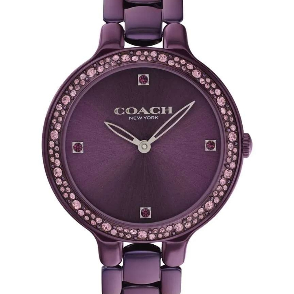 Coach Women Purple Stainless Steel Ion Plating Oyster Link Bracelet Watch 32mm